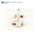 Modèle occidental Royal Pattern Pure White Fine Ceramic Round Wedding Deux couches en gâteau Plate, Crystal Cake Stand